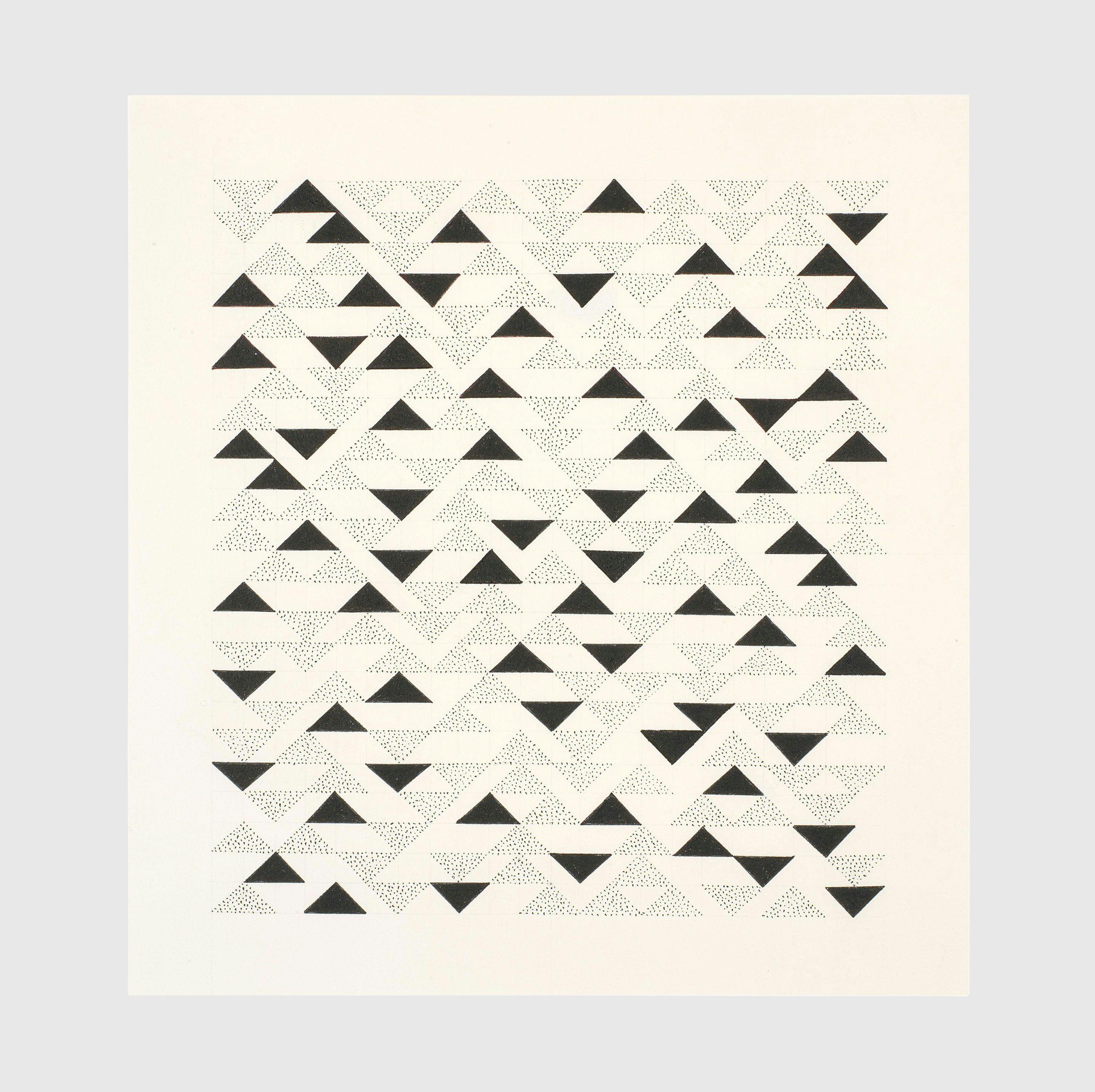 A drawing by Anni Albers, titled Study for Triangulated Intaglio III, dated 1976.